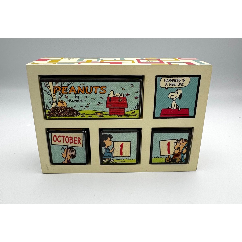 Vtg Retro Snoopy & Friends Wooden Perpetual Desk Calendar by Hallmark Complete